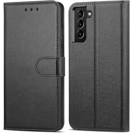 NWNK13 For Samsung Galaxy S21 5G Case Leather Wallet Book Flip Stand View Phone Cover with Card Holder Slots Compatible with Galaxy S21 (Black)