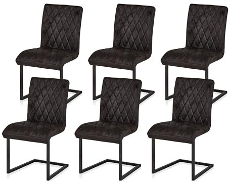 KHG 6er Set Esszimmerstühle Mikrofaser schwarz, Freischwinger in Wildleder Optik bis 110 kg - Küchenstuhl, Schwingstuhl, Polsterstuhl mit Wellenfederung für Küche Büro Wohnzimmer