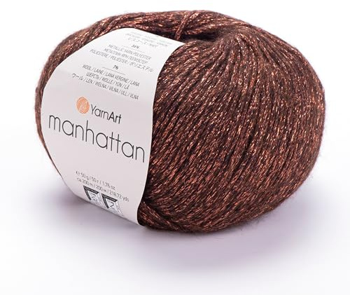 YARNART Manhattan Glitter Knitting Yarn - Shiny, Shiny Metallic, Wool and Acrylic, Fancy Yarn, 1.76 Oz, 218.72 Yds (912)