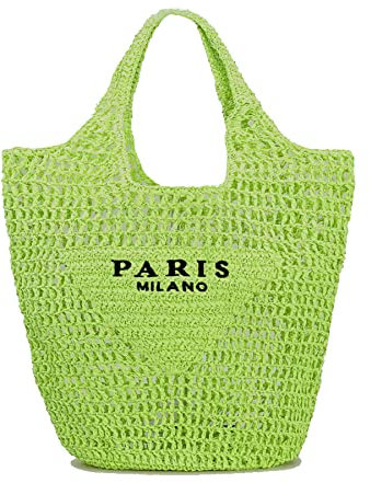 YiYLunneo Grand sac en paille pour femme - Sac de plage en paille creuse pour femme - Sac à bandoulière tendance, vert, Large