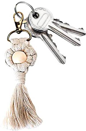 Fulenyi Schlüsselanhänger Quaste - Handgewebter ländlicher Blumen-Quasten-Schlüsselanhänger,Makramee-Schlüsselanhänger, tragbar, Boho-Stil, für Mädchen und Damen, Tasche, Geldbörse, Dekorationen