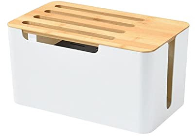 Cable Management Box | Double Layer Wooden Cable Storage Boxes,Household Wire Box Organizer for TV Cables, Computer, Router and Under Desktop Power Strip Novent