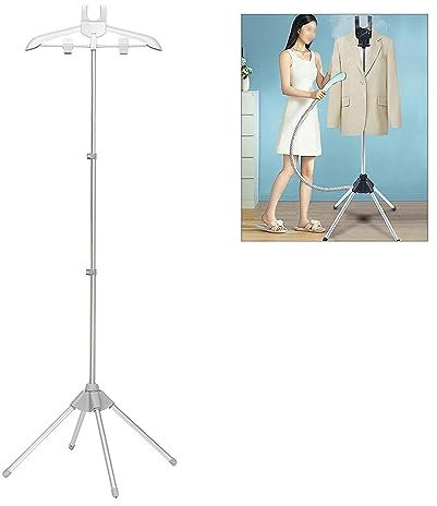 Steamer Stand - Folding Telescopic Clothes Steamer Holder with Ironing Gloves - Handheld Garment Steamer Rack and Hanger for Steam Ironing Clothes (White)