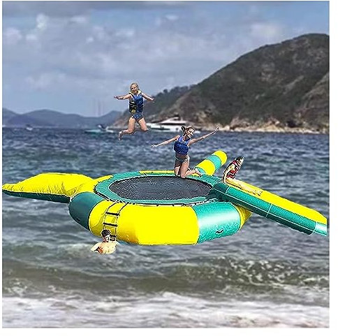 NOWLIN Aufblasbares Wassertrampolin Wassertrampolin mit Rutsche, tragbare hüpfende Schwimmplattform für See, Pool, ruhiges Meer (Farbe: 5m)