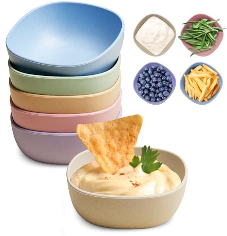 Hlukana 6 Pack Wheat Straw Soy Sauce Dishes, 4.5 OZ Small Dessert Bowls, Unbreakable Dipping Bowl, Pinch Bowls Set, Dipping Sauce Cups, Mini Prep Bowls, Dip Bowls for Side Dish, Ketchup, Soy, BBQ