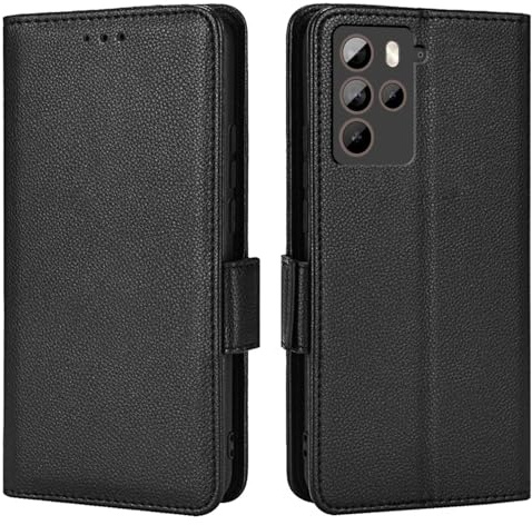 Topme Leder Tasche Hülle für HTC U23 Pro (6.7 Inches), [einfache Telefonhülle mit Litschi-Muster] - Schwarz