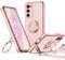XYZ for Samsung Galaxy S23 Case with Stand, S23 Phone Case with Lanyard for Women Girls, Double Ring Bling Luxury Heart Protective Phone Case, Pink