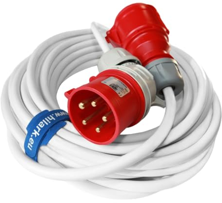 H05VV-F 5g2,5 mm (5x2,5 mm²) PVC PolwynitChlorid Verlängerungskabel Winkelstecker 400V 16A IP44 - PVC Kabel für Baustellen, Industrie, Aussenbereich 50 Meter Weiß