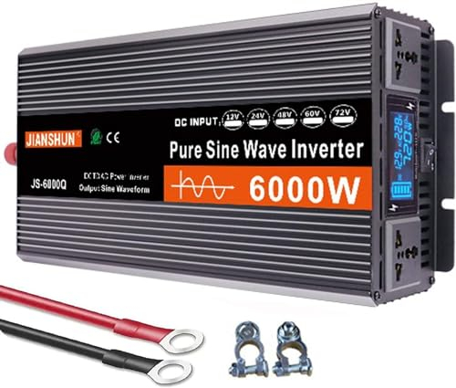 Spannungswandler 3000W 4000W 5000W 6000W Reiner Sinus KFZ Wechselrichter DC 12V/24V/48V/60V/72V auf AC 220V/230V Pure Sine Wave Power Inverter Steckdose LCD Anzeig Konverter (Color : 6000W, Size : 2