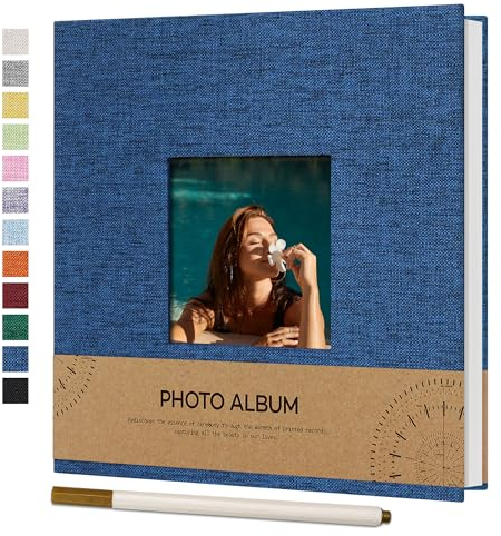 Vienrose Fotoalbum Selbstklebend Einkleben 10x15 Klein Leinen Photo Album mit 40 Weißen Seiten, Hochzeit Jahrestag Geburtstag Fotoalben mit Einem Kugelschreiber, 17x18cm, Marineblau