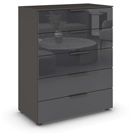 Rauch Möbel Flipp, Kommode, Farbe Glas Basalt/Graphit, Breite 80 cm | Sideboard, 5 Schubladen, Soft-Close-Funktion, für Schlafzimmer, Gästezimmer, Wohnzimmer, Garderobe, Flur