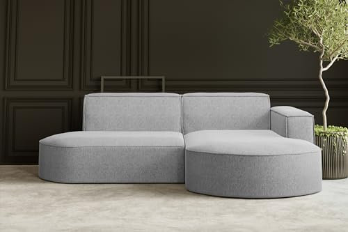 Kaiser Möbel, Ecksofa, Schlafsofa, Sofa Modena Studio Parma, Modern Design Couch, Polsterecke, Freistehend Sofa Wohnzimmer -Stoff Verita Grau Rechts