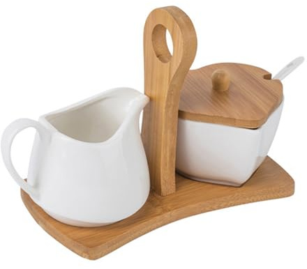 Jarsense Ceramic Sugar and Creamer Set, Sugar Bowl with Lid and Cream Pitcher with Spoon, Milk Jug Sugar Jar Coffee Serving Set with Tray for Home Milk Coffee