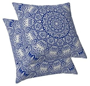 ggaimwf Marokkanische Kissenbezüge 40x40cm Blaue Ethnische Boho-Kissen Indischer Stil Abstrakt Mandala Arabeske Meditation Hippie Modern Kissenhülle werfen für Sofa Wohnzimmer Bett Kissenbezug 2er-Set