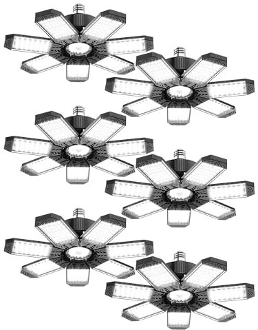 Plafoniere LED a Soffitto Garage 200W, 6 Pezzi 20000LM Lampada Officina LED con 7+1 Pannelli Regolabili 6500K Plafoniera LED Garage Prese E26/E27 per Garage Magazzino Palestra Cucina Illuminazione
