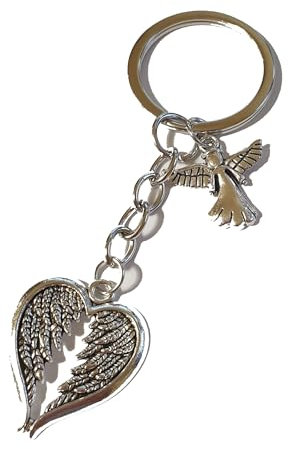 Dreambase Porte-clés ange gardien, cœur avec ailes, ange, Argenté effet ancien, taille unique