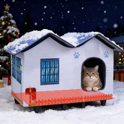 Beheizte Katzenhäuser für Indoor/Outdoor-Katzen mit großem, erhöhtem beheiztem Katzenbett für sichere Wildkatzen, einfach zu montieren