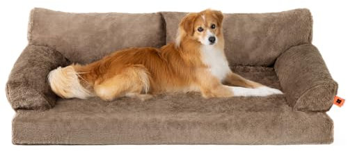 MEWOOFUN Orthopädisches Hundesofa, groß, wasserdicht, Anti-Angst-Plüschbezug für Welpen, 105 x 70 x 30 cm (Braun, XL)