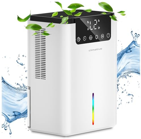 Climative Luftentfeuchter Elektrisch LUXE UV 0,7L/24h LED Timer leise Dehumidifier Auto-Defrost Raumentfeuchter für Zuhause Wohnung Badezimmer gegen Feuchtigkeit Schimmel Weiß