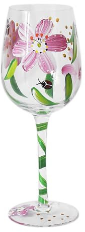 Lesser & Pavey Lynsey Johnstone Ladybirds & Pink Poppies Wine Glass | Elegant Floral Wine Glass | Stemmed Glassware for Wine & Cocktails | Stylish Drinking Glass for Home & Gifting