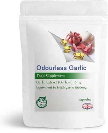 Odourless Garlic 10mg Extract Softgel Capsules (Equivalent to 1000mg Fresh Garlic) Immunity, Cholesterol, Heart Health, Natural Allicin, Cold Pressed (Pack of 90)