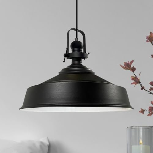bamyum Asletl Hängelampe Industrial Schwarz Weiß Metall Ø40 cm, Küchenlampe Schwarz Vintage, Hängelampe Esstisch Vintage E27, Pendelleuchte Schwarz, Wohnzimmerlampe Hängend, Pendelleuchte Esstisch