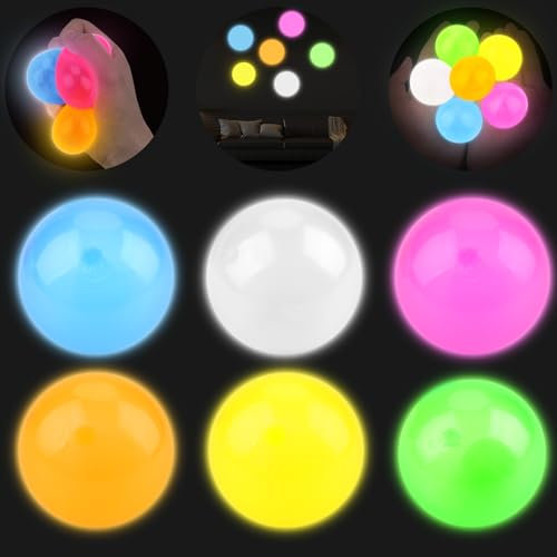 Vibbang Glow in The Dark Sticky Ball, 6Stück Leuchtende Klebrige Bälle, Super Weich Klebrig Leuchtet Bälle, zum Stressabbau zur Angstzuständen, Sensorische Stressbälle Spielzeug für Kinder Erwachsene