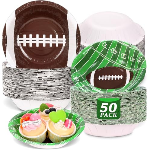 gisgfim 50 Pcs 16 oz Football Bowls Party Supplies Disposable Football Snack Bowls Football Paper Dessert Bowls Decorations Favors for Sports Game Day Hot Cold Soup Salad Cereal Home Holiday