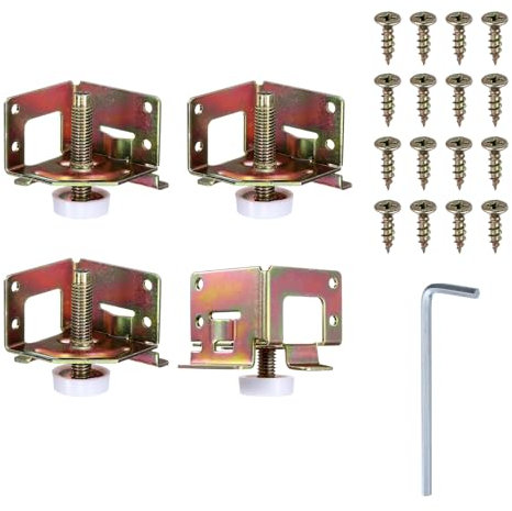 sourcing map 4Pack Adjustable Furniture Leveling Feet, 1.77 Heavy Duty Furniture Levelers Metal Mounting Brackets for Workbench Cabinet Wardrobe, Gold/White
