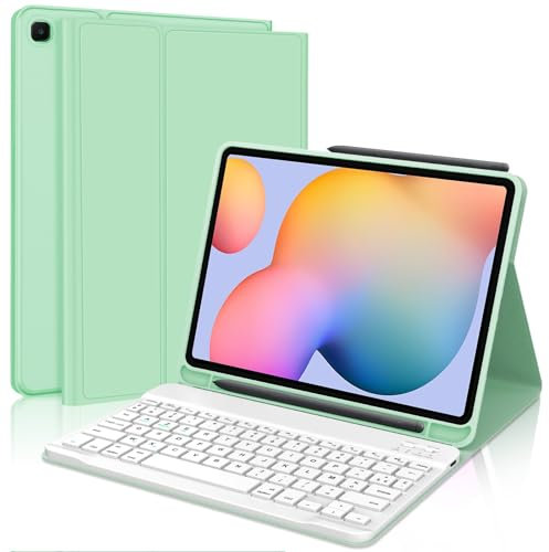 JADEMALL Coque Clavier pour Samsung Tab S6 Lite 2024/2022 10.4, AZERTY Français Clavier Bluetooth Détachable pour Samsung Galaxy Tab S6 Lite 10.4 2024, Vert Clair
