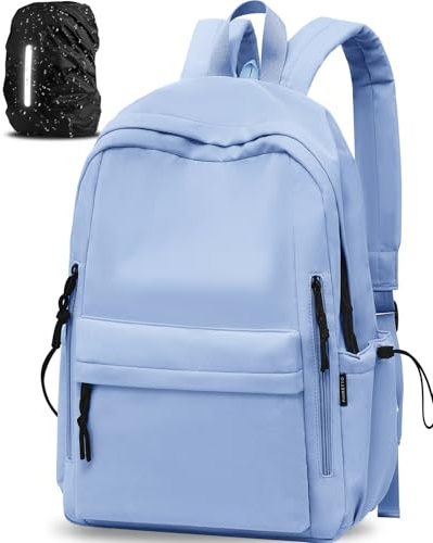 FIORETTO Backpack Womens School Bag Girls Boys, Lightweight Water-Resistant Fits 15.6” Laptop Large Capacity Rucksack with Rain Cover, Ideal for School College Commuting Travel Blue