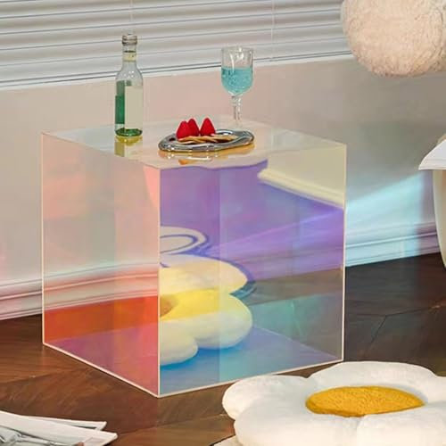 KEJIAWU Acryl-Sofa-Seitentisch – Würfelförmiger Beistelltisch, Farbenfroher Iriszierender Couchtisch, Kleiner Moderner Nachttisch for Schlafzimmer und Wohnzimmer(Rainbow)