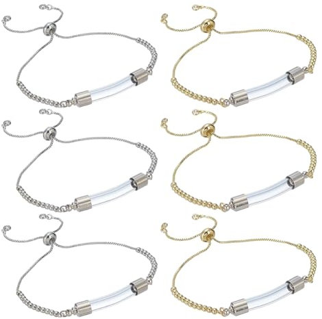 PH PandaHall 2PCS Bracelet Pendentif Flacon en Verre 13cm Bracelet Coulissant en Laiton avec Pendentif de Bouteille en Verre pour Été Mariage Anniversaire la Fabrication de Bijoux DIY Or Platine