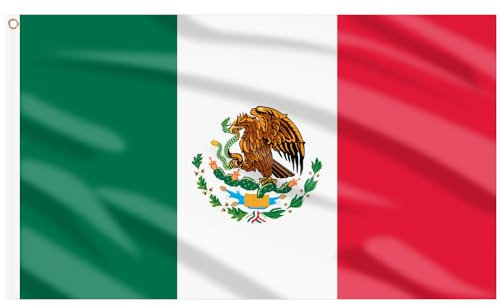Bandera de México de 3 x 5 pies, banderas mexicanas grandes para exteriores, doble cara con ojales de latón para decoraciones de fiesta olímpica, bar, jardín, calle, decoración interior y exterior