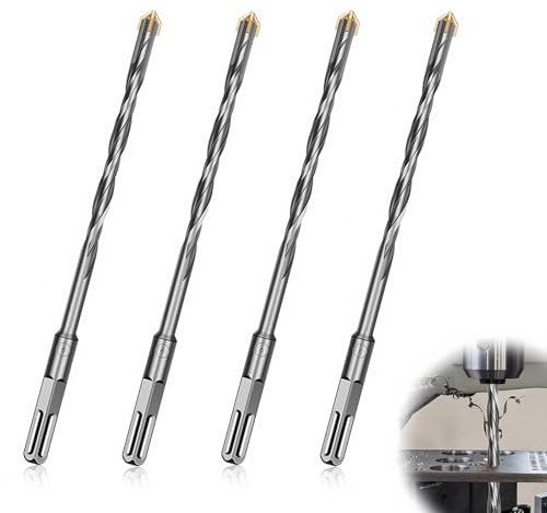 4 Pcs Masonry Drill Bits 6mm x 200mm, Cross Tipped Concrete Drill Bit Industrial Strength Carbide Drill Bit Set for Concrete, Glass, Brick, Plastic, Cement, Tile
