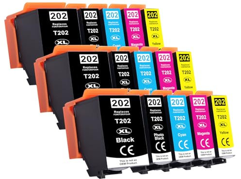 Yowell 15x 202XL Multipack Kompatibel für Epson 202XL Druckerpatronen für Expression Premium XP-6100 XP-6000 XP-6105 XP-6005