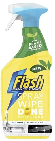 Flash Spray Wipe Done Kitchen Surface Cleaner 800ml Crisp Lemon Scent – No-Rinse, No-Streak Formula Powerful Grease Removal with Plant-Based Ingredients Safe for Food Contact Areas x 1 Pack