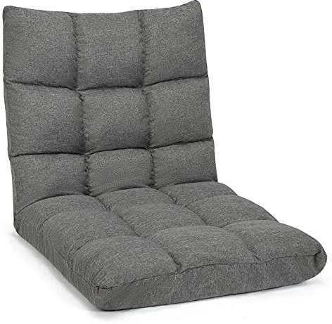 Multigot Folding Floor Chair, 14-Positions Adjustable Lazy Sofa Bed, Relaxing Floor Recliner Padded Sleeper Chair for Gaming Reading Resting (Grey)