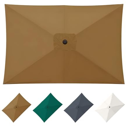 Rectangular Toldo de Recambio de Sombrilla de 3x2 m, Toldo de Repuesto para Sombrilla de Patio, Cubierta de Repuesto para Sombrilla, Tela para Sombrilla para Jardín, Terraza Jardín y Exterior(Caqui)