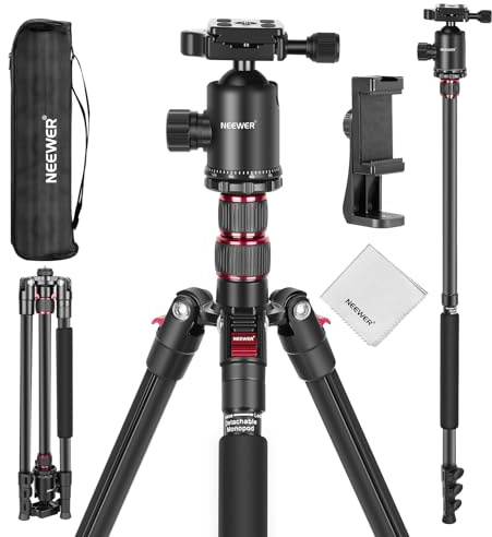 NEEWER Treppiede Monopiede per Fotocamera da 197cm con Portacellulare Compatibile con iPhone per Video, Cavalletto da Viaggio in Alluminio con Testa a Sfera Piastra QR Borsa e Panno Pulizia, Max 15kg