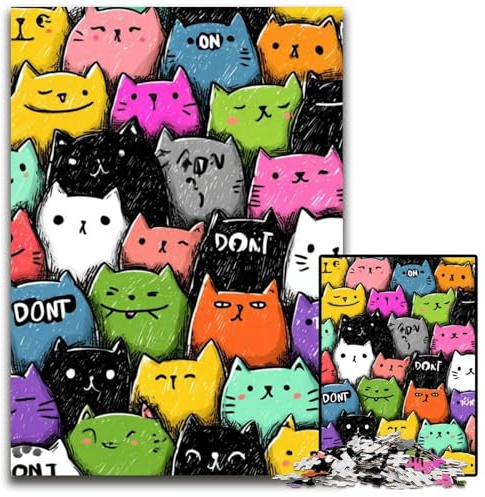 Rompecabezas de 1000 Piezas de Madera con diseño de Gato Abstracto, Ideal para Adolescentes, decoración DIY y diversión para estimular el Cerebro, 50x75cm