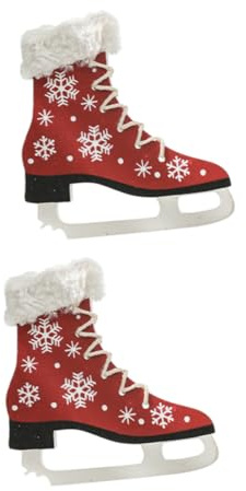 EPIGEIST 2 STK. Teiliges Holz Schlittschuh Anhänger für Weihnachtsbaum Leichtes Handgemachtes Xmas Hängedekor in Leuchtendem Rot Winterliche Christbaumschmuck Dekoration