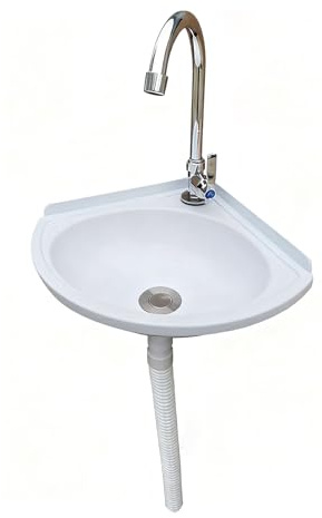 TYTFTDLD Lavatoio da Parete Lavandino a Muro in Resina Lavapanni per Lavatoio Lavanderia Kit di Scarico Inclusi|di Fissaggio Inclusi|Rubinetto in lega-L39.5 x P27.5 x H11cm, Bianco