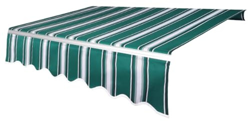 Ausziehbare Markise, 300 cm, grün/weiß, 100 % Polyestergewebe, Ersatzrahmen, freie Klemmmarkise für Außenbereich, Terrasse, Garten, Balkon, UV-Schutz, wetterbeständig