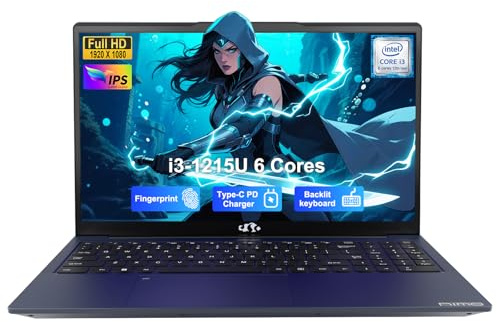 NIMO 15.6 IPS FHD-Student-Laptop, Intel 6 Core I3-1215U 8GB RAM 512GB SSD(Beats i5-1135G7, Up to 4.4GHz) Computer-Laptop with 67w Type C Backlit KeyboardFingerprint, for Home and Business