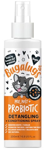 Bugalugs Cat Probiotic Detangler Spray - leave In conditioner spray for de matting. No tangles. Professional cat grooming formula contains Wheat protein. Pet detangling spray knot removal (200ml)
