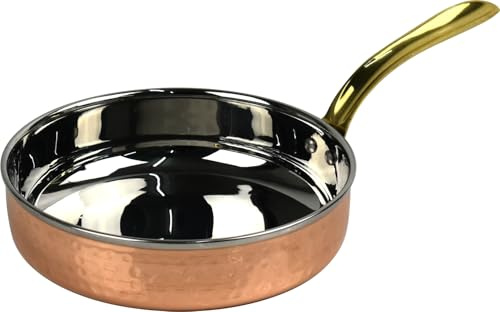 LAVV HOUSEWARES LTD Hammered Copper & Stainless Steel Frying Pan with Brass Handle (16 cm)