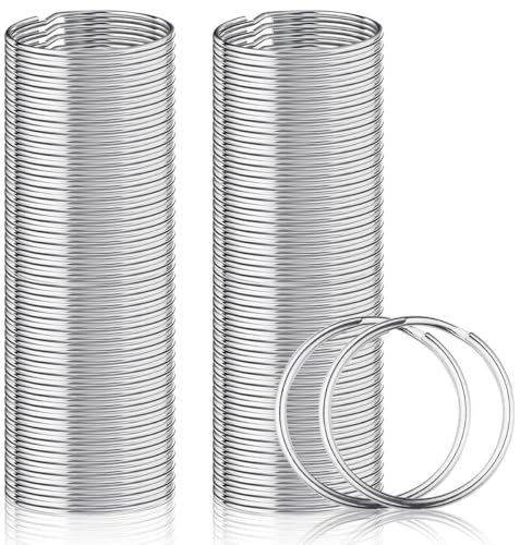 100 Pièces Anneaux Porte Clé Ronds Plate pour Bricolage, Maison, Voiture | Porte-clés en Acier Inoxydable avec Double Boucles de 25 mm, Petits Anneau Porte Clé en Métal
