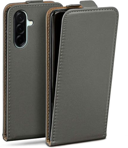 moex Flip Case für Samsung Galaxy A57 5G Hülle klappbar mit 360 Grad Schutz, Handyhülle mit Displayschutz, PU Leder Handytasche Lederhülle, Flip Case Cover Klapphülle, Grau
