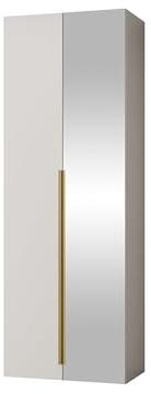 Mirjan24 Kleiderschrank Kerkin 2D mit Spiegel, Drehtürenschrank mit Einlegeböden, Aluminiumgriffe, Garderobenschrank (Sandbeige)